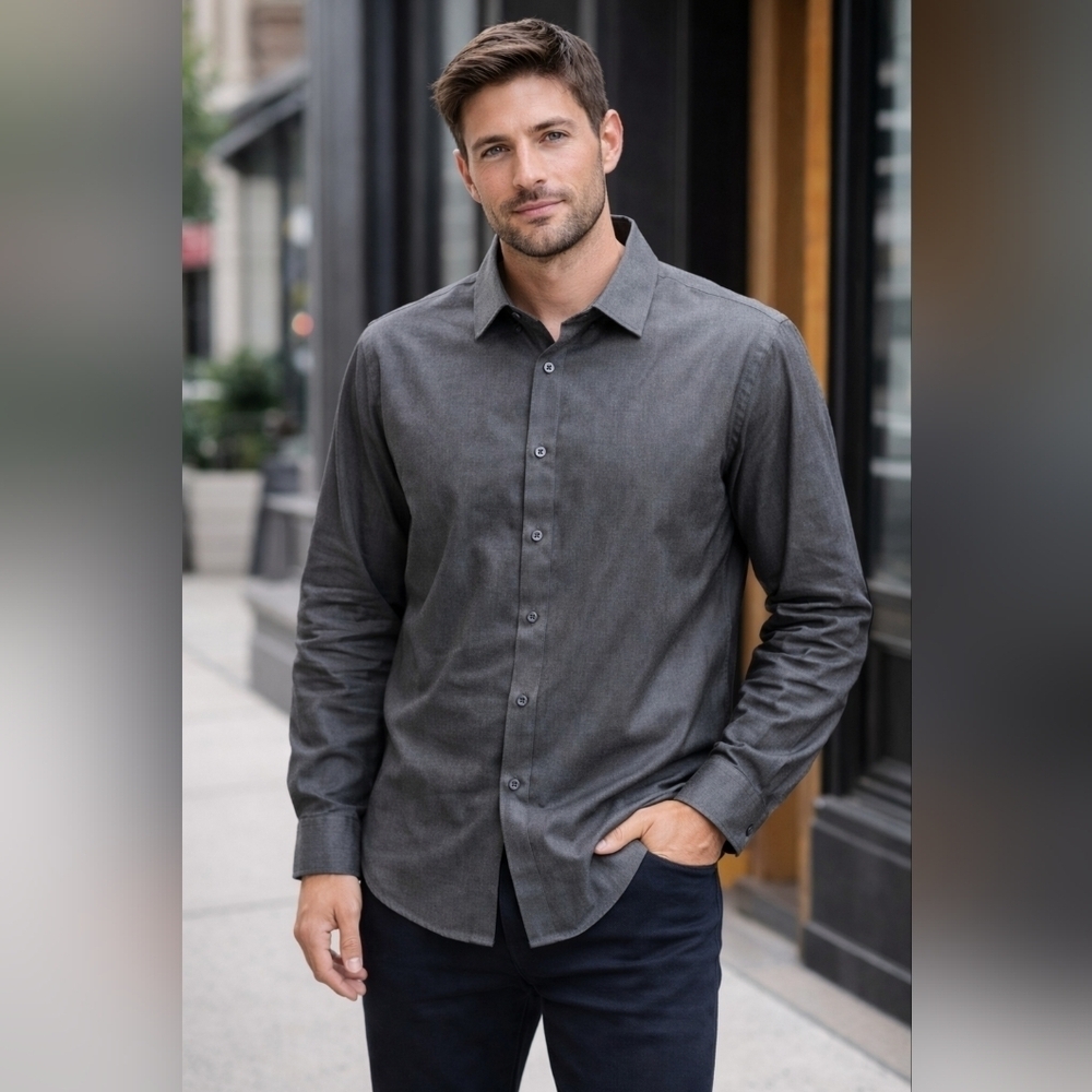Hart Schaffner Marx Men's Shirt Size Large Long Sleeve Dark Grey NEW